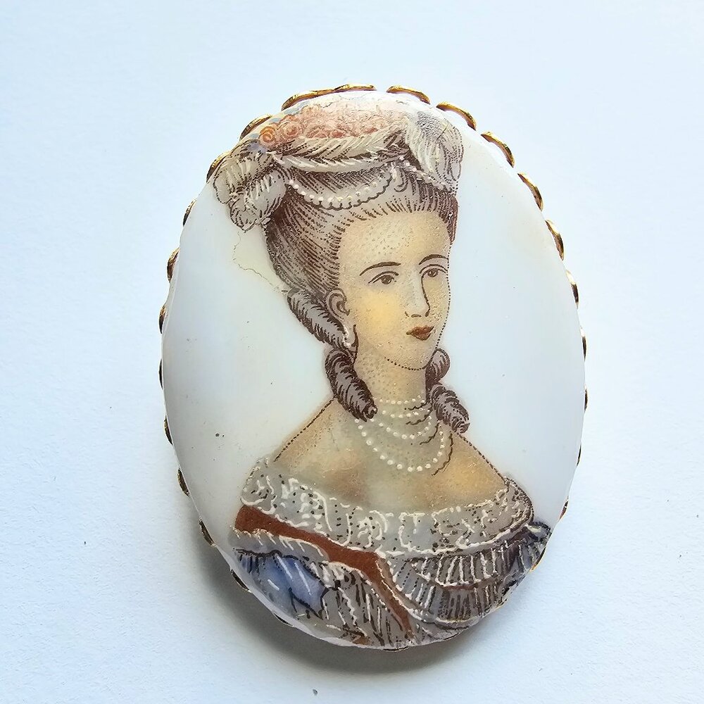 COPY - Vintage Hand Painted Porcelain Victorian Women Brooch Pin